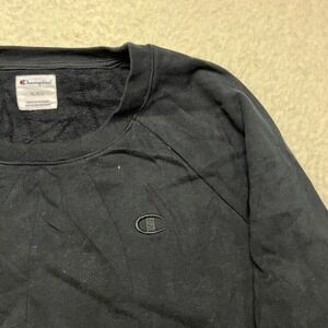 Champion Sweatshirt Mens XL Black Crewneck Pullover Raglan Sleeve Logo 4070